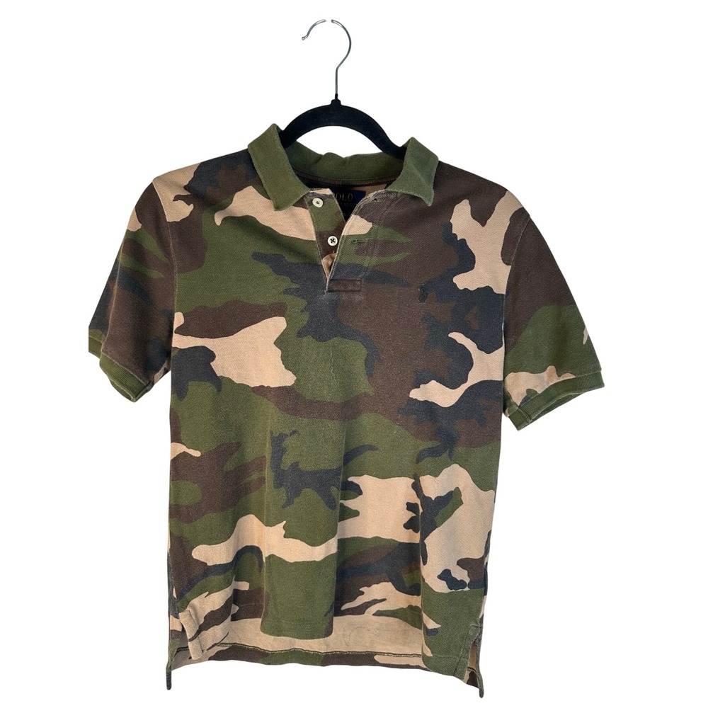 Polo Ralph Lauren Boy's Green Camo Short Sleeve Mesh Polo Shirt Size M 10-12